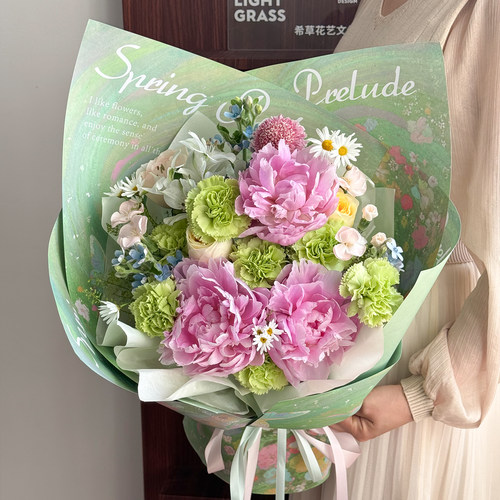 原创春日序曲包装纸春天氛围感花束包花纸鲜花资材手工花艺材料