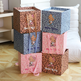 新品 Hello Kitty鲜花束手提袋豹纹猫插花袋包装袋diy礼品袋