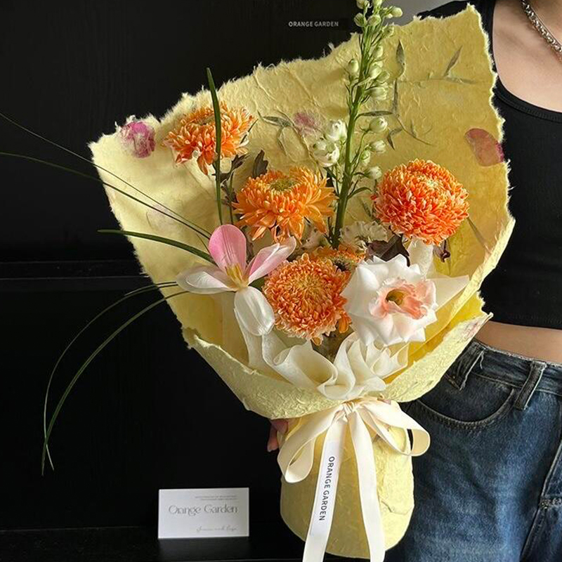 植物花草手撕东巴纸花瓣花束包装