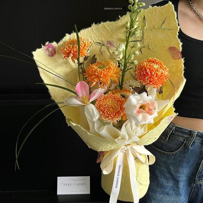 植物花草手撕东巴纸花瓣花束包装