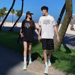 正品阿迪达斯三叶草男女情侣短袖三条杠篮球风休闲半袖T恤JX2633