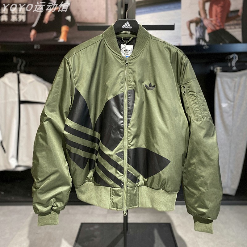 阿迪达斯三叶草棉服男女情侣款复古立领防风运动夹克正品JL8381