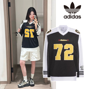 阿迪达斯男女2025春新年款 T恤KA8003 篮球风V领速干长袖