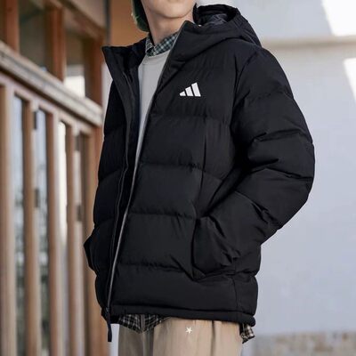 Adidas阿迪达斯青少年帅气羽绒服冬季宽松加厚黑色外套正品KF4400