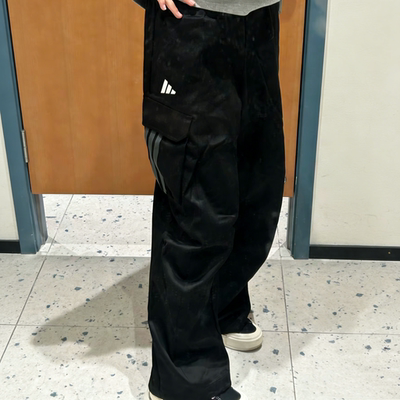 阿迪达斯女士纯棉直筒工装长裤