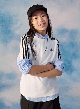 Adidas阿迪达斯男女大童白色经典款半袖圆领大logo短袖T恤IC6855