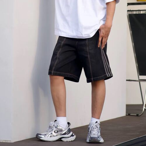 阿迪达斯三叶草牛仔短裤男夏季休闲裤透气纯棉运动裤五分裤JX5468