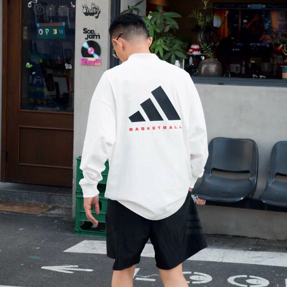 阿迪达斯男女长袖T恤篮球套头衫