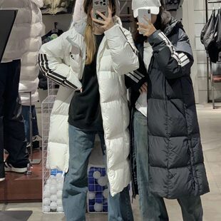 adidas阿迪达斯长款羽绒服男白色棉服情侣过膝连帽外套女JG3839