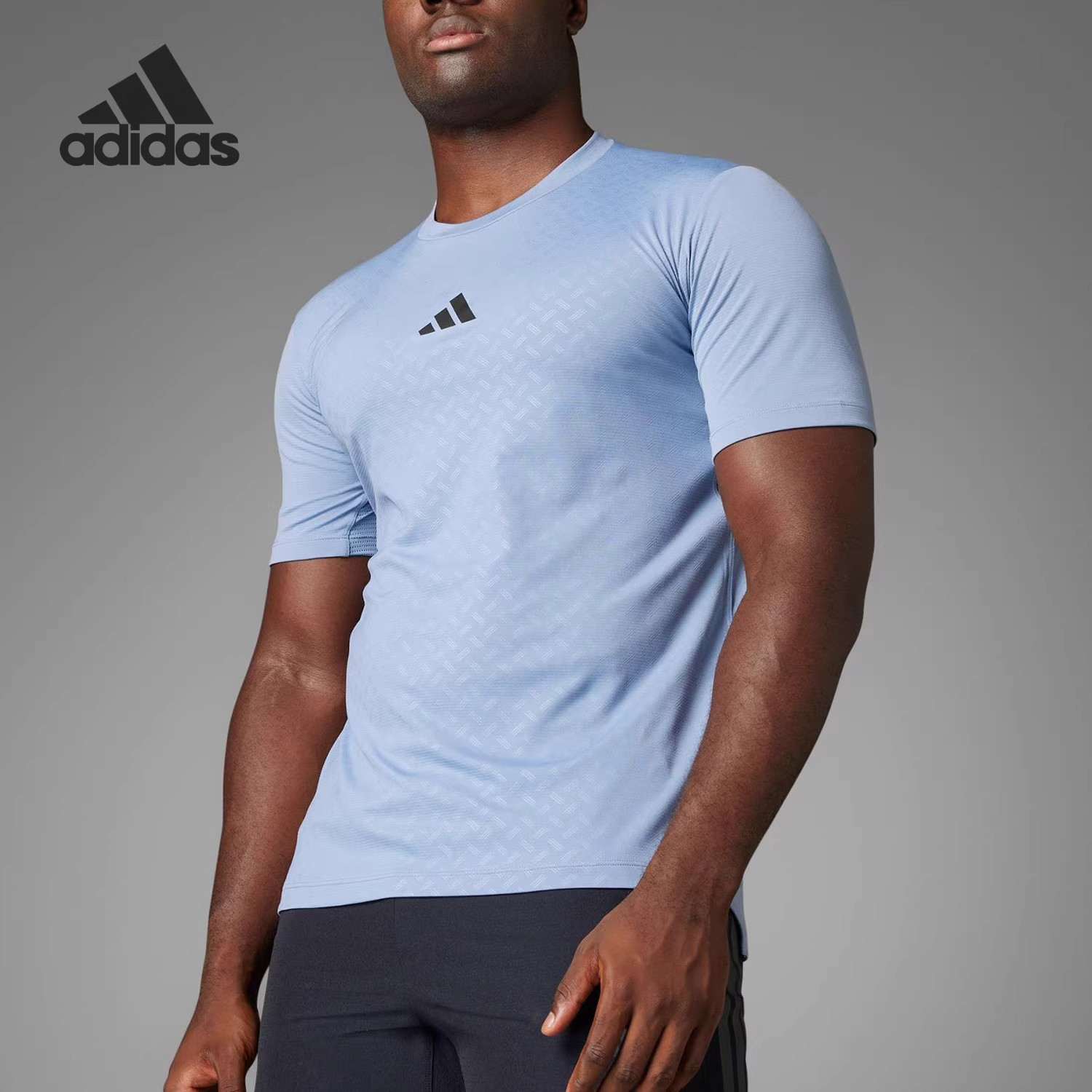 Adidas阿迪达斯正品春夏季男款运动服速干透气休闲短袖上衣JI8216