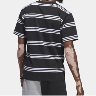 Adidas阿迪达斯正品男士条纹透气短袖舒适T恤IL4703