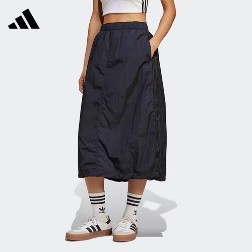 正品adidas阿迪达斯三叶草女子半身裙三条纹梭织时尚半身裙JD2581