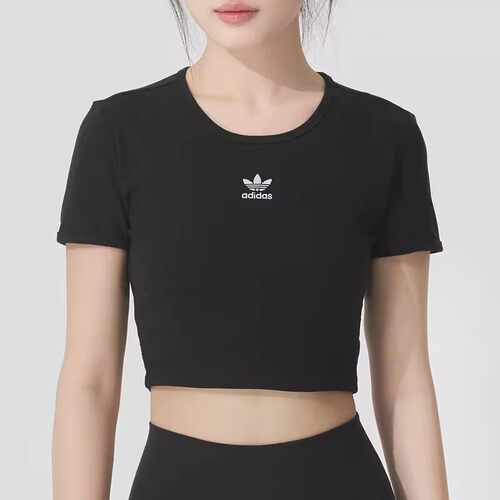 阿迪达斯三叶草短款露脐短袖女