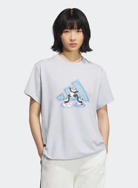 Adidas阿迪达斯女子2026夏季新款撞色熊猫印花可爱短袖上衣KC0971
