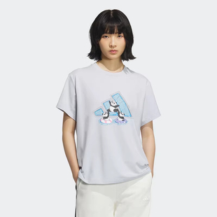 Adidas阿迪达斯女子2026夏季新款撞色熊猫印花可爱短袖上衣KC0971