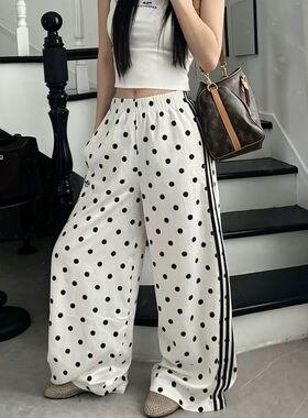 Adidas/阿迪达斯正品三叶草新款女白黑色经典外出阔腿裤KV1168