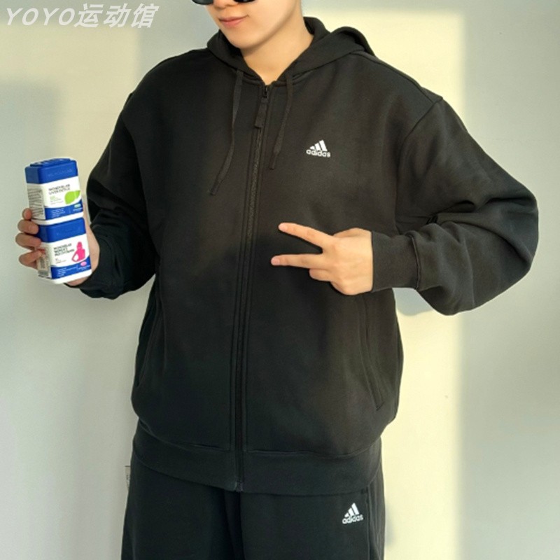 阿迪达斯外套男2025秋冬新款加绒保暖防风连帽运动夹克正品IV7607