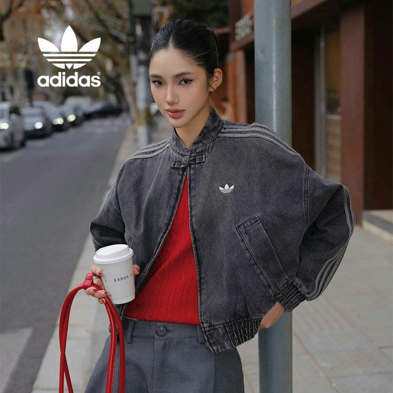 阿迪达斯三叶草外套女子2026春季新款休闲立领运动牛仔夹克JY8274