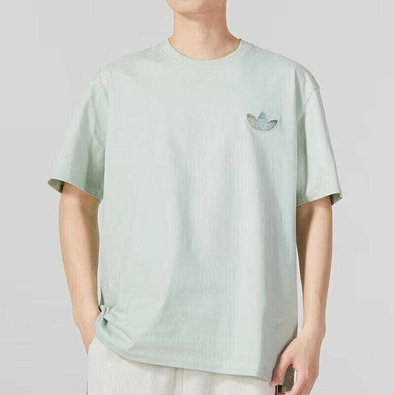 阿迪达三叶草短袖男装透气圆领宽松t恤衫纯棉简约青年上衣半袖
