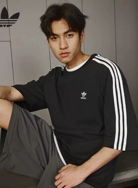 Adidas阿迪达斯三叶草短袖男夏季新款宽松复古纯棉短袖T恤 IZ1832