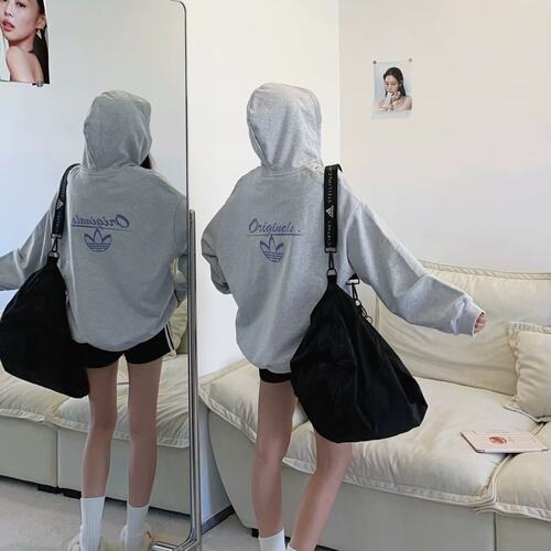 阿迪达斯三叶草美式痞帅男士外套休闲连帽宽松耐穿运动服KG8508