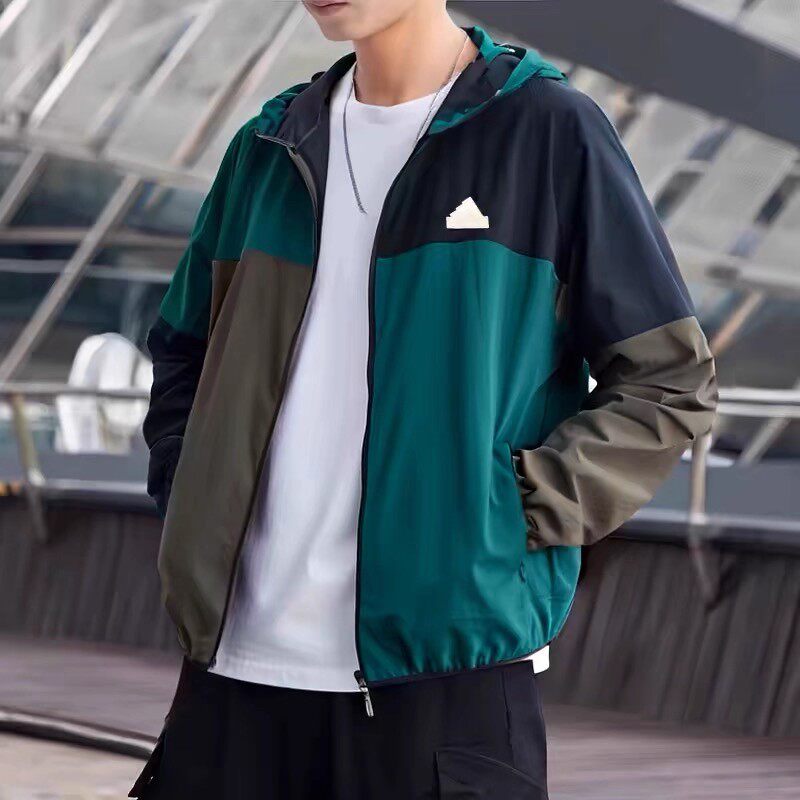 Adidas阿迪达斯防晒衣外套男新款运动服薄款连帽防风夹克JI9815