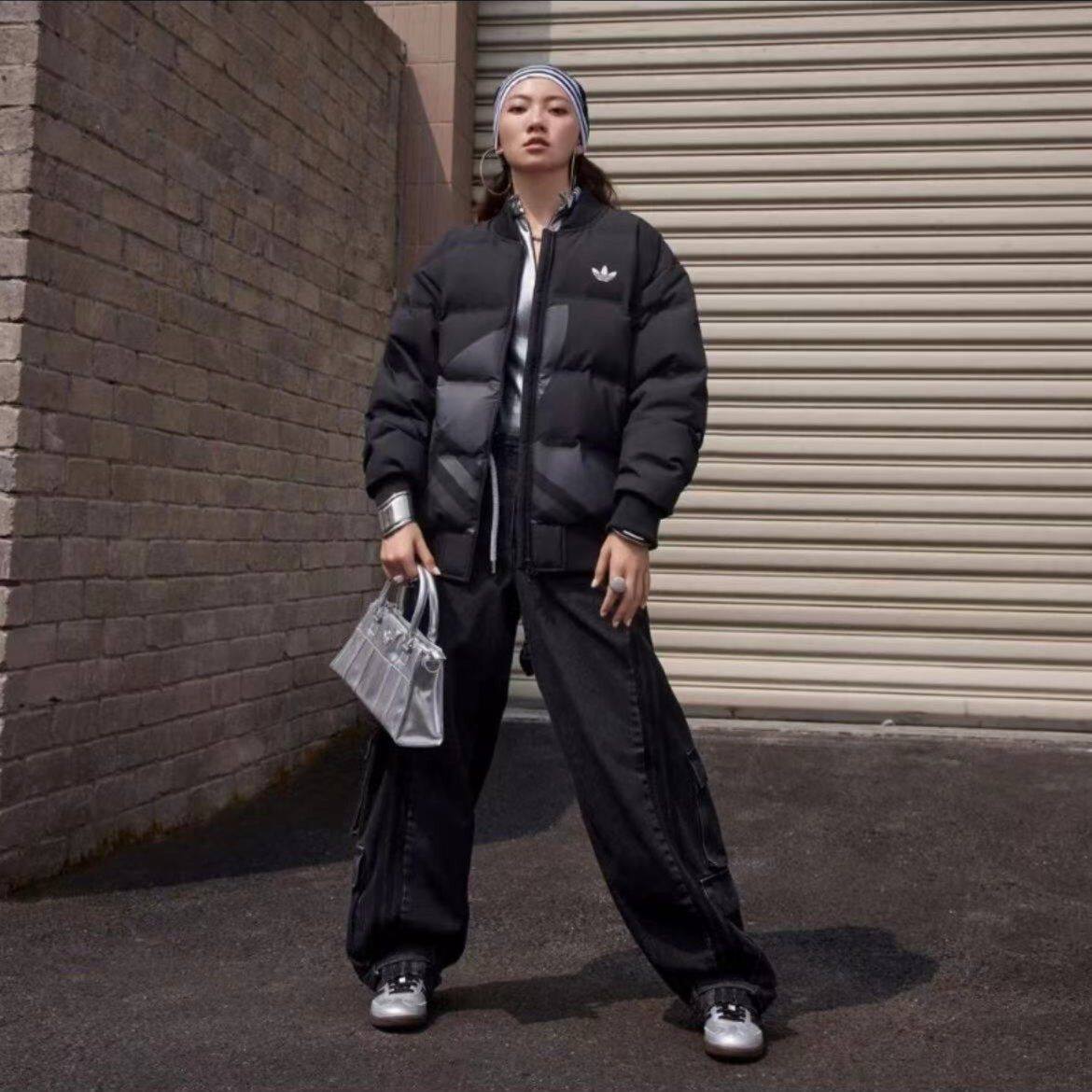 阿迪达斯三叶草棒球服男冬季款飞行员保暖夹克美式宽松抗寒羽绒服