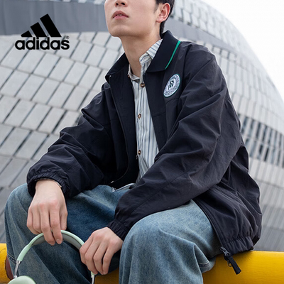 阿迪达斯外套男夏季新款翻领防风衣复古美式潮流夹克棒球服JI6457