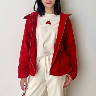 Adidas阿迪达斯正品女款外套2026春季新款加绒防风保暖红色夹克