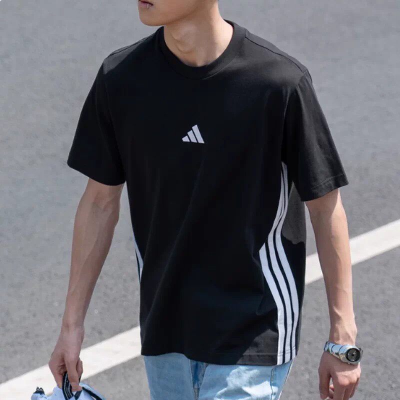 阿迪达斯黑色短袖男夏季新款纯棉圆领上衣半袖宽松简约T恤JY8564 - 实物图