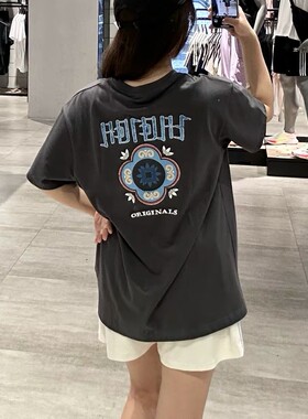 阿迪达斯三叶草男女装2026夏季背面印花情侣款宽松短袖T恤 KC1428