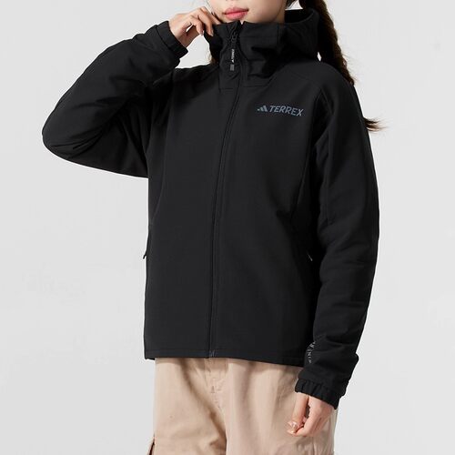 阿迪达斯户外软壳衣女装夹克外套2026新款跑步加绒运动服 IS0304