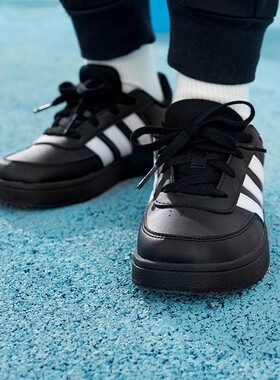 阿迪达斯BREAKNET 2.0小童魔术贴板鞋黑色耐磨运动休闲鞋 IE3793