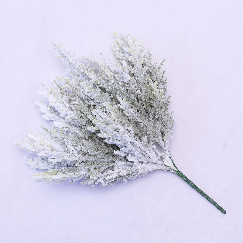 圣诞节植绒松针雪松枝仿真松树枝盆景小摆件舞台背景装饰道具用品