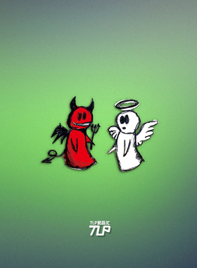 TLP镂空车贴 天使与恶魔 手绘风格 卡通 汽车摩托电动车防水贴纸