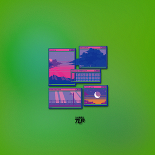 程序框 TLP反光贴 像素版 蒸汽波 多用防水贴纸 夕阳云彩月亮下雨