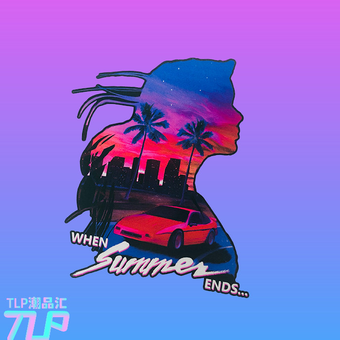 tlp反光车贴 80年代季当夏日已结束蒸汽波夕阳美女复古防水贴纸