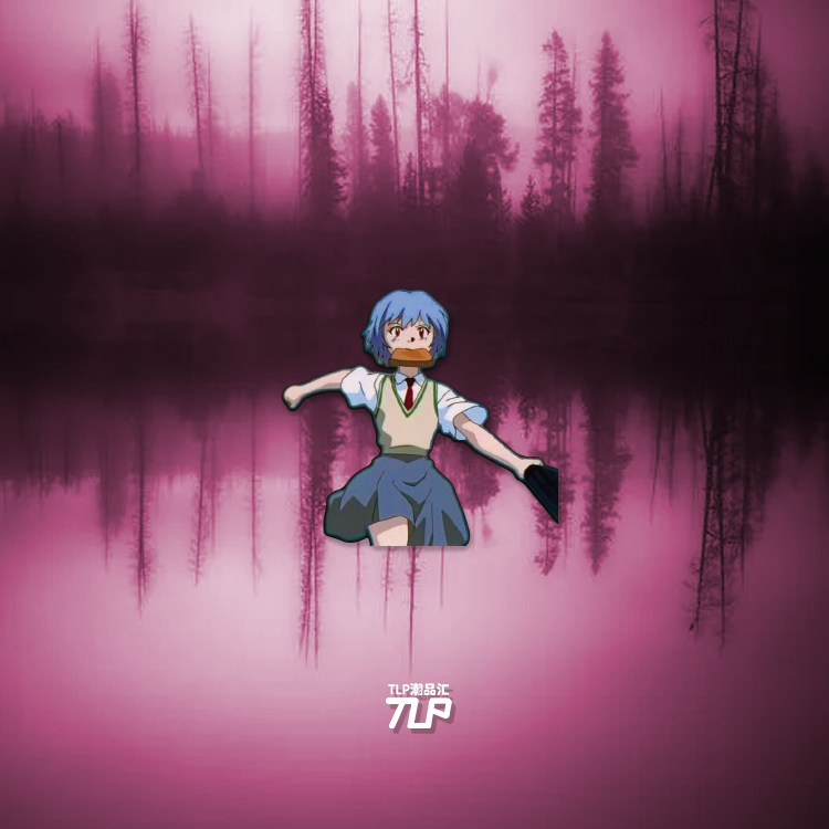 tlp反光车贴 绫波丽叼面包跑步 上课迟到 幻想时间 防水多用贴纸