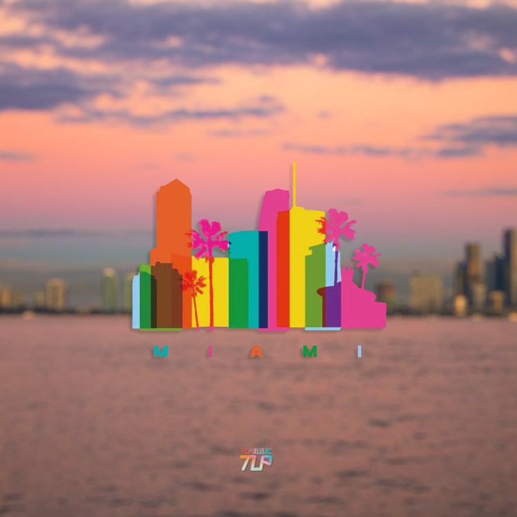 tlp镂空车贴 迈阿密椰树海滩 热带风景蒸汽波 涂鸦 漆面玻璃贴纸