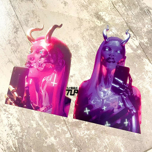 TLP反光车贴 恶魔女魔头邪神倒十字赛博朋克机械义体自拍美女贴纸