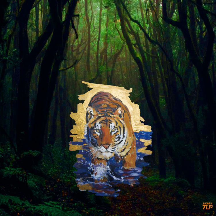 TLP反光车贴  虎年老虎东北虎油画风格 玻璃漆面防水 定制贴纸