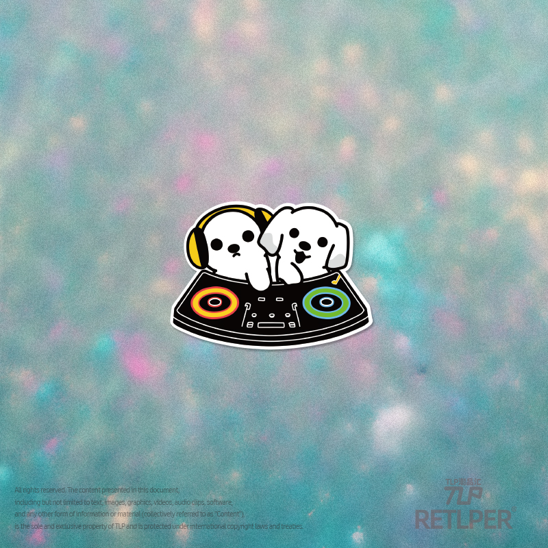 RETLPER反光贴纸 原创 狗狗DJ打碟 可爱宠物爱音乐 防水装饰贴纸
