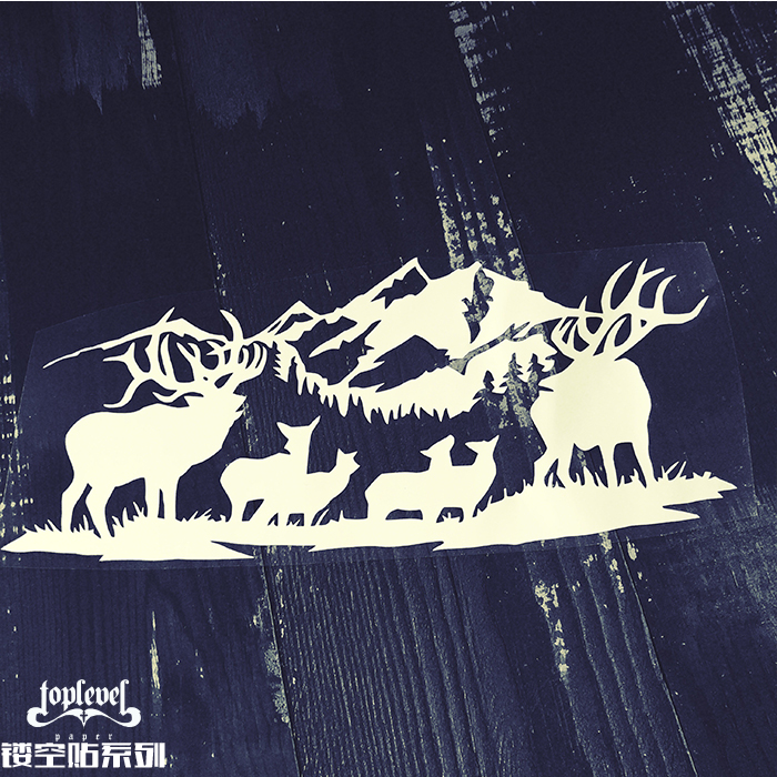 TLP镂空车贴 雪山草原麋鹿自然越野山地车玻璃贴笔记本摩托车贴纸