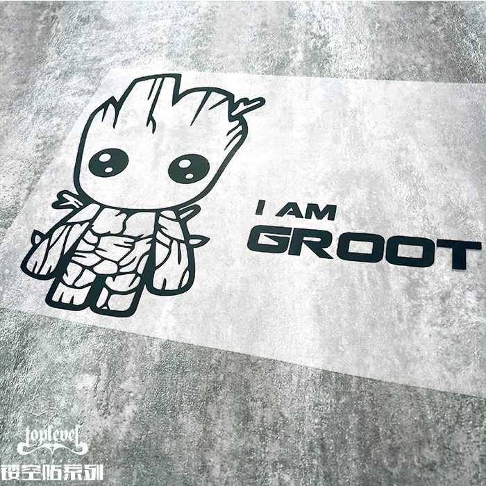 TLP镂空车贴 银河护卫队星爵格鲁特Groot呆萌可爱卡通防水贴纸