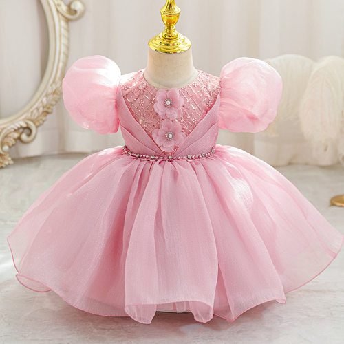 新款外贸儿童礼服女童泡泡袖婚纱公主裙生日派对连衣裙kids dress