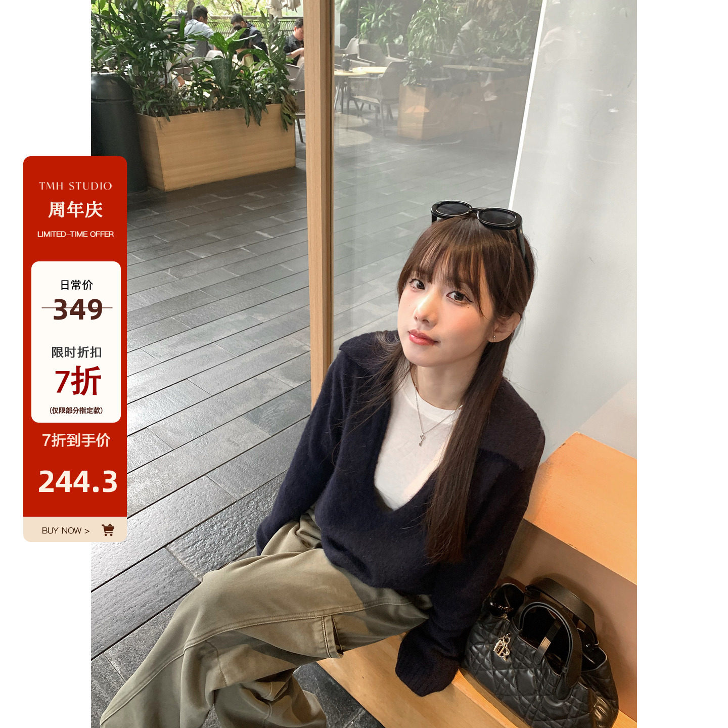 【秋冬7折】270g牦牛绒羊毛翻领套头毛衣女冬慵懒风软糯针织上衣