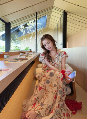 TMHSTUDIO摩登庄园 法式浪漫天丝碎花连衣裙女夏设计感绝美中长裙
