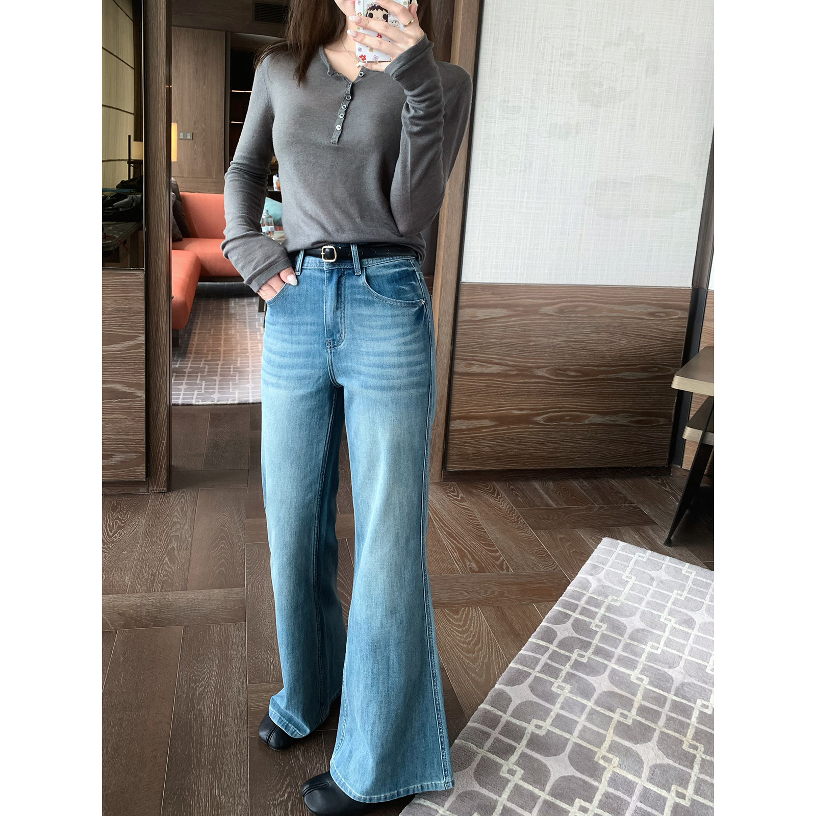 TMHSTUDIO2四面弹牛仔喇叭裤女图片