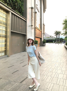 TMH新疆棉莱赛尔七分牛仔中裤女