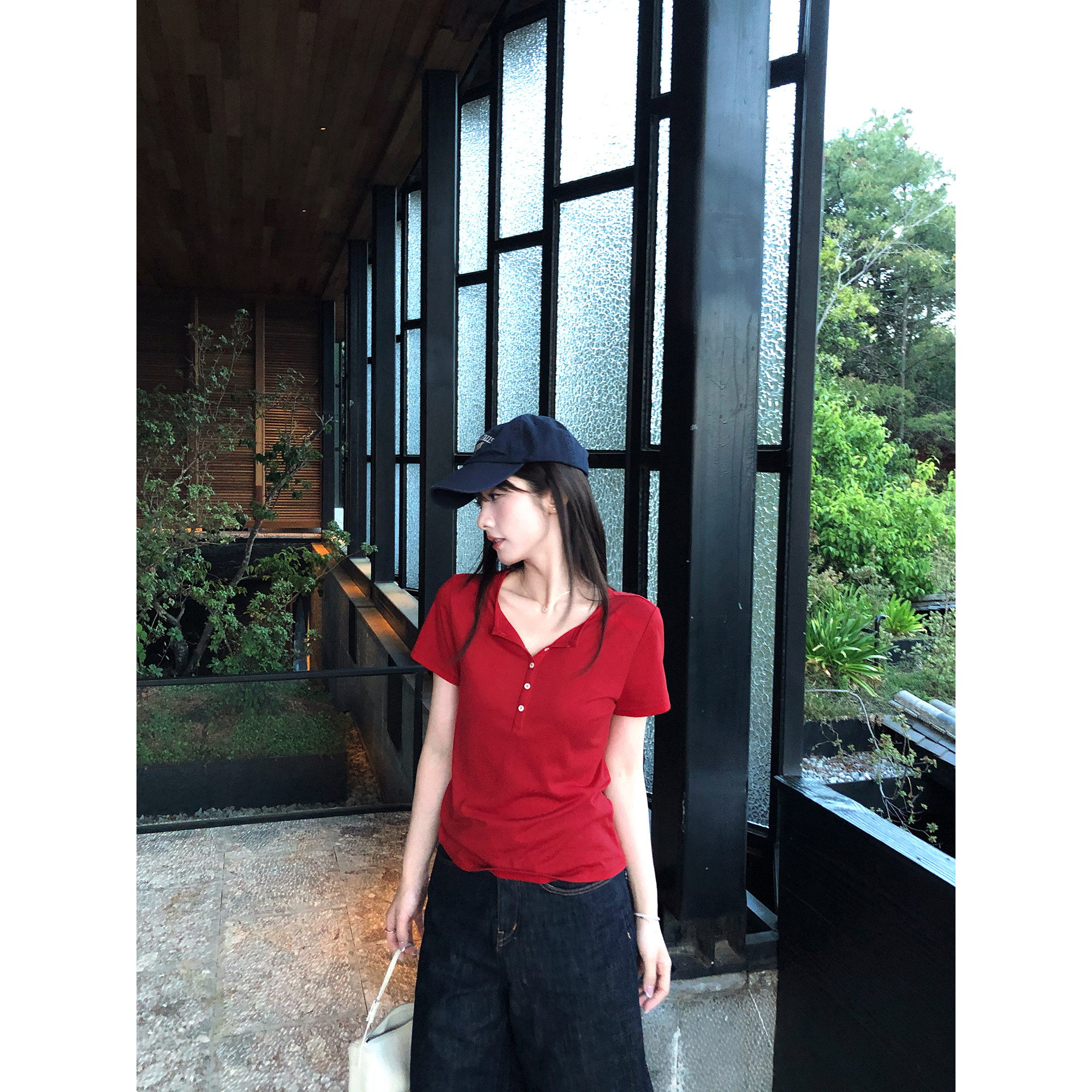 TMHSTUDIO莱赛尔亨利领短袖T恤女图片